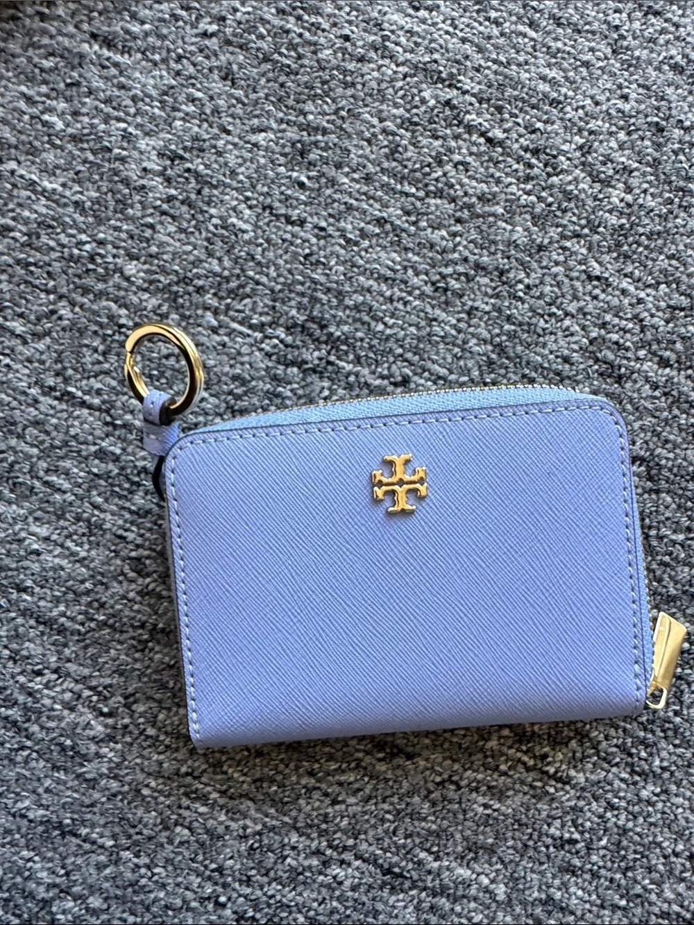 Tory Burch Small Zip Wallet in Periwinkle Blue with Gold Logo